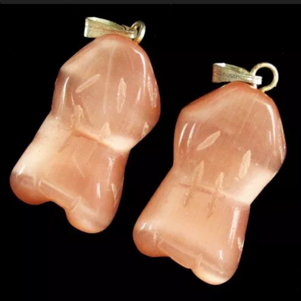 Carved Light Orange Cat Eye Gem Frog Pendant